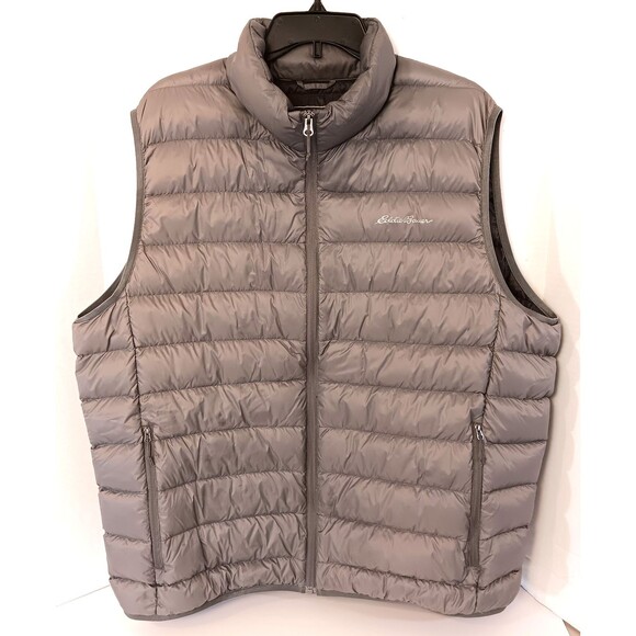 Eddie Bauer Vest Mn 2XL Gray 650 Down Quilted Puffer Lightweight Outdoor Preppy - Picture 1 of 13